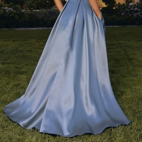 New Royal A-Line Mikado Sleeveless Gown w/ Pleated Skirt & Side Pockets CD T814 - Picture 6 of 9